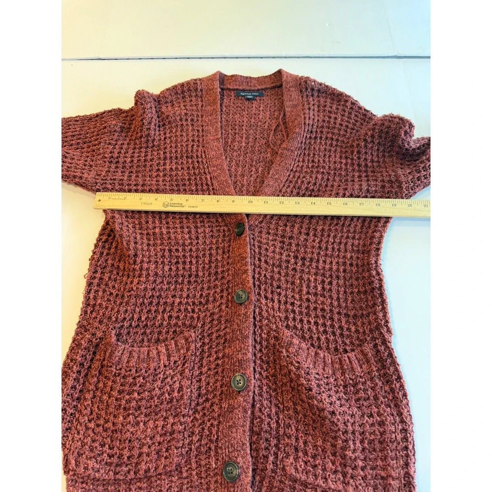 American Eagle Womens Rust Red Marl Knit Button Front‎ Cardigan Sweater Small